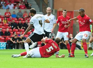 Framed Print : Bristol City's Liam Fontaine Fouled in Box Goal-Bound Shot Ignored by Referee vs. Nottingham Forest (Nottingham Forest v Bristol City, Championship 2012)