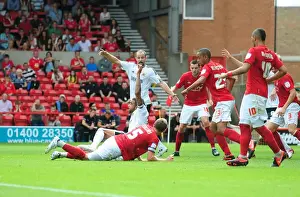 Framed Print : Bristol City's Liam Fontaine Foulied in the Box by Nottingham Forest's Danny Collins - No Penalty Called (Nottingham Forest v Bristol City, Championship 2012)