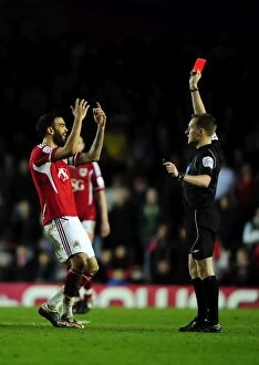 Images Dated 20th March 2012: Bristol City's Liam Fontaine Receives Red Card vs. Watford (2012)