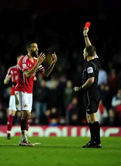 Bristol City V Watford Prints: Bristol City's Liam Fontaine Receives Red Card Against Watford (2012)
