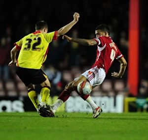 Images Dated 20th March 2012: Bristol City's Liam Fontaine Red-Carded for Foul on Watford's Jonathan Hogg (Mar 2013)