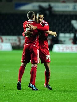Images Dated 10th November 2010: Bristol City's Louis Carey and Steven Caulker Celebrate Championship Victory Over Swansea City