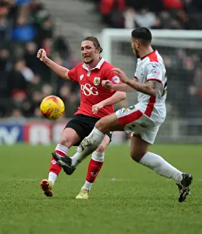Bristol City's Luke Ayling Propels the Ball Forward in MK Dons vs. Bristol City Clash, February 2015