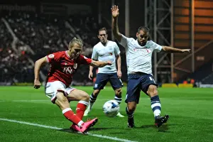 Preston North End V Bristol City Prints: Bristol City's Luke Freeman Attempts a Cross Against Preston North End