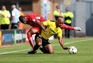 Bristol City's Mark Little Battles Burton Albion's Chris O'Grady for Ball in Sky Bet Championship Clash
