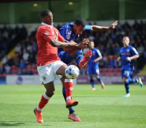 Rochdale V Bristol City Prints: Bristol City's Mark Little Shuts Down Rhys Bennett of Rochdale - Football Rivalry at Spotland Stadium (August 2014)