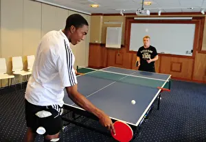 Bristol Citys Marlon Jackson plays table tennis with Bristol Citys Joe Lennox
