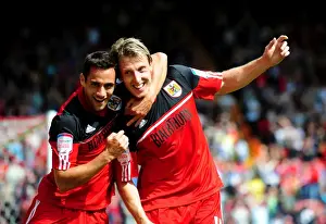 Bristol City's Martyn Woolford and Sam Baldock Celebrate Goals Against Cardiff City