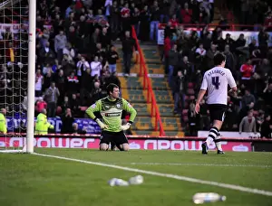 Bristol City's Marvin Elliott Celebrates Goal Past Preston North End's Andy Lonergan in Championship Match, 06/11/2010 - Ashton Gate Stadium