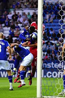 Leicester City V Bristol City Prints: Bristol City's Marvin Elliott Clashes Heads with Leicester City's Souleymane Bamba in Championship Match