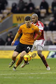 Wolves V Bristol City Prints: Bristol City's Marvin Elliott Closes In on Wolverhampton Wanderers Lee Evans in Sky Bet League One Clash