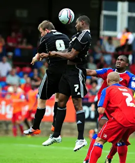 Aldershot V Bristol City Prints: Bristol City's Marvin Elliott and David Clarkson Contest for Aerial Ball in Action- Packed Aldershot Match