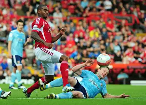 Bristol City V Hull City Prints: Bristol City's Marvin Elliott Fouls by Paul McKenna of Hull City - Championship Match