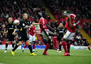 Bristol City V Cardiff City Prints: Bristol City's Marvin Elliott Suffers Devastating Face Injury Against Cardiff City in Championship Match