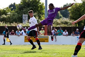 Images Dated 9th July 2017: Bristol City's McCoulsky Stretches for the Cross in Pre-season Friendly against Bristol Manor Farm