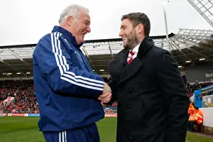Framed Print : Bristol City's New Coach Lee Johnson Meets Ipswich Town's Goalkeeping Coach Malcolm Webster at Ashton Gate Stadium