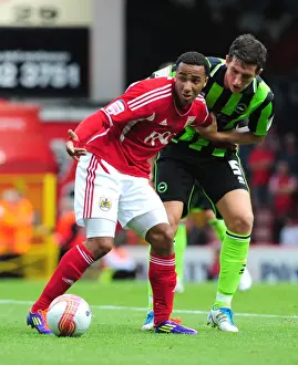 Bristol City V Brighton Prints: Bristol City's Nicky Maynard Holds Off Brighton's Lewis Dunk in Championship Clash at Ashton Gate Stadium