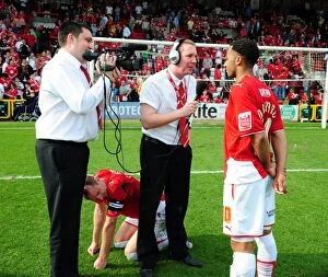 Bristol City v Derby County Collection: Bristol City's Nicky Maynard Interviewed by Adam Baker During Championship Clash Against Derby