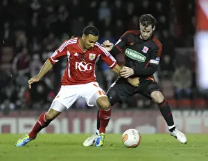 Framed Print : Bristol City's Nicky Maynard Snatches Ball from Middlesbrough's Matthew Bates - Bristol City v Middlesbrough, 03 / 12 / 2011
