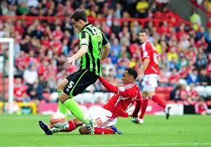 Bristol City V Brighton Prints: Bristol City's Nicky Maynard Tackles Brighton's Lewis Dunk - Championship Clash at Ashton Gate Stadium