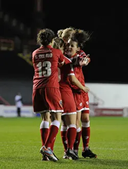 BAWFC V FC Barcelona Prints: Bristol City's Nikki Watts Celebrates Historic Victory Against FC Barcelona in Women's Champions League