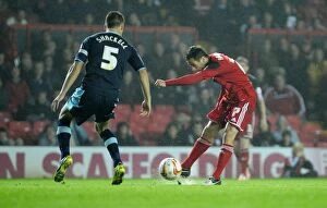 Images Dated 23rd October 2012: Bristol City's Sam Baldock Goes For Glory Against Burnley in Championship Clash at Ashton Gate