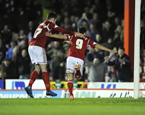 Bristol City V Port Vale Prints: Bristol City's Sam Baldock Scores and Celebrates with Team Mates Against Swindon Town