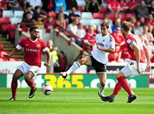 Barnsley V Bristol City Prints: Bristol City's Sam Baldock Tries to Squeeze Past Barnsley's Defenders