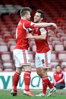 Bristol City's Sam Baldock and Wade Elliott Celebrate Goal vs. Tranmere Rovers, February 15, 2014