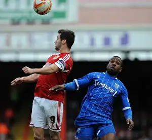 Bristol City V Gillingham Prints: Bristol City's Sam Baldock Wins a Header in Sky Bet League One Clash Against Gillingham