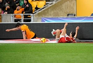 Images Dated 25th January 2014: Bristol City's Sam Baldock and Wolverhampton Wanderers Danny Batth Collide at Molineux Stadium