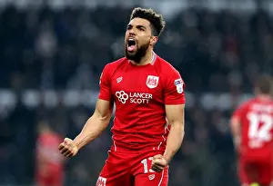 Bristol City's Scott Golbourne Celebrates Tammy Abraham's Goal: Derby County vs. Bristol City, 2-0