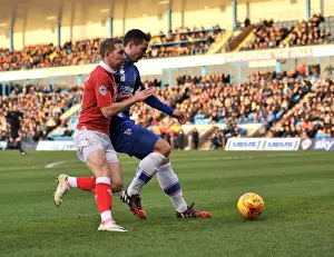 Gillingham V Bristol City Prints: Bristol City's Scott Wagstaff Clashes with Harry Lennon in Intense Football Rivalry at Priestfield Stadium