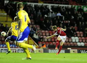 Bristol City V Brentford Prints: Bristol City's Scott Wagstaff Goes for Glory: A High Stakes Shot at Ashton Gate