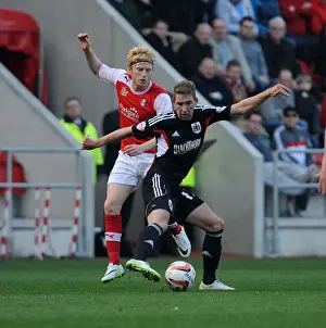 Rotherham United V Bristol City Prints: Bristol City's Scott Wagstaff vs Rotherham United's Ben Pringle - Intense Football Rivalry in Sky Bet League