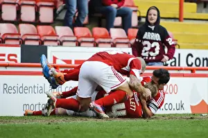 Bristol City V Gillingham Prints: Bristol City's Simon Gillett Scores and Celebrates with Teammates vs