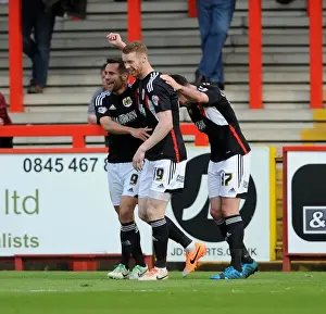 Stevenage V Bristol City Prints: Bristol City's Stephen Pearson Scores and Celebrates with Team Mates against Stevenage