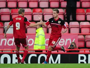 Bristol City's Steven Davies and Jon Stead Celebrate Goal Against Hull City, Championship Football Match, October 2012