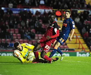 Bristol City's Steven Davies Scores Penalty After Foul by Matthew Gilks (Albert Adomah, Blackpool, Championship Football Match, Ashton Gate Stadium, November 17, 2012)