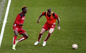 Images Dated 17th April 2017: Bristol City's Tammy Abraham and Aden Flint Warm Up Ahead of Blackburn Rovers Clash