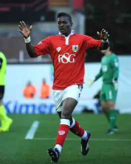Bristol City V Oldham Athletic Prints: Bristol City's Thrilling Kieran Agard Goal Celebration: Victory Moment vs Oldham Athletic (November 2014)