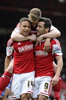 Bristol City V Gillingham Prints: Bristol City's Triumph: Sam Baldock, Bobby Reid, Wade Elliott in Unified Celebration