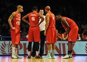 Worcester Wolves V Bristol Flyers BBL Cup Prints: Bristol Flyers Coach Andreas Kapoulas Leads Team Talk during Worcester Wolves vs