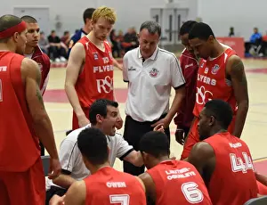 Bristol Flyers Coach Andreas Kapoulas Strategizes During Timeout against Cheshire Phoenix