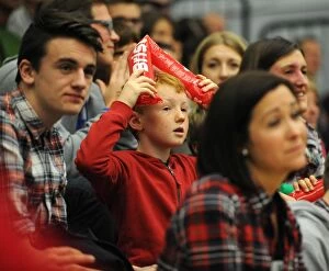 Images Dated 29th November 2014: Bristol Flyers Fans in Action: Cheering at SGS Wise Campus during Basketball Game against