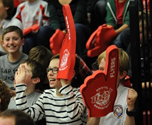 Bristol Flyers v Newcastle Eagles Collection: Bristol Flyers Fans Cheering at SGS Wise Campus during Basketball Game against Newcastle Eagles