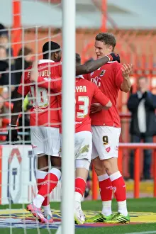 Bristol City V Notts County Prints: Bryan, Emmanuel-Thomas, and Smith: Triumphant Moment as Bristol City Scores Against Notts County