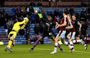 Images Dated 28th December 2015: Burnley's Tom Heaton Saves Under Pressure from Kodija in Burnley v Bristol City Championship Clash