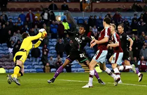 Burnley's Tom Heaton Saves Under Pressure from Kodija in Burnley v Bristol City Championship Clash