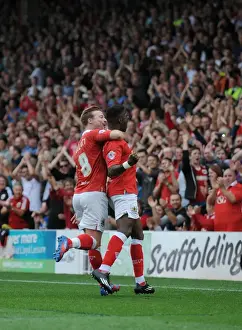 Bristol City V MK Dons Prints: Celebration at Ashton Gate: Agard and Elliott Rejoice in Bristol City's Victory over MK Dons